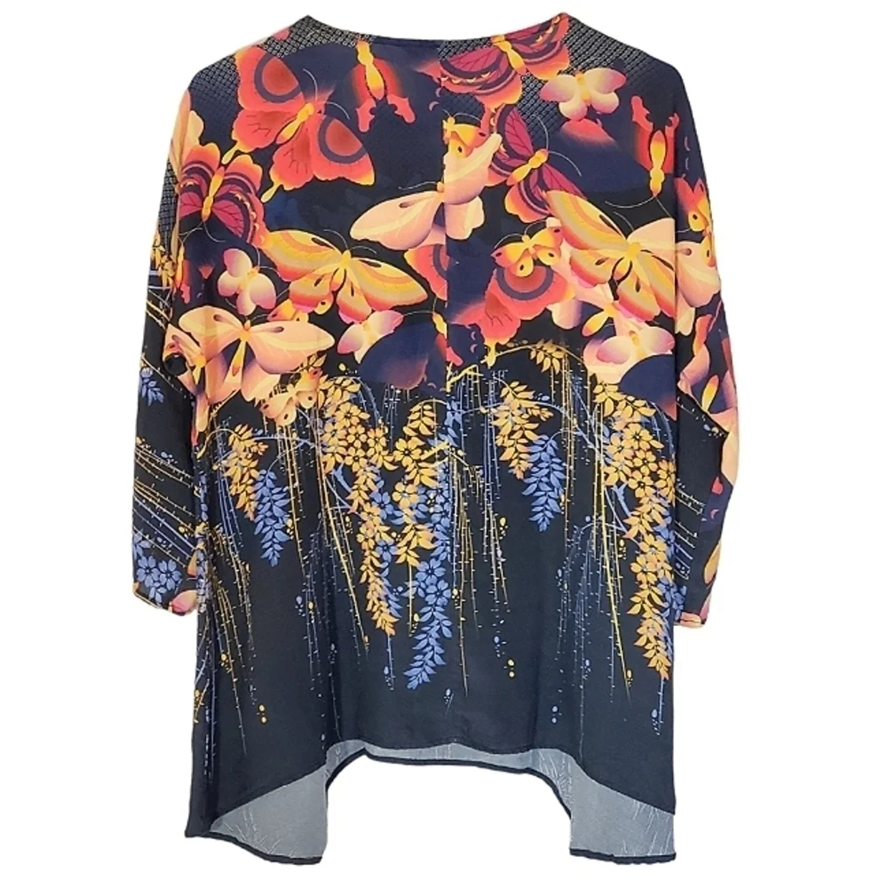1003 * Citron Santa Monica 100% Silk Butterfly Print Blouse Lightweight Size S - Picture 2 of 8